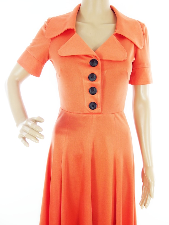 Original 70s Bus Stop Style Coral Fluted A-Line F… - image 4