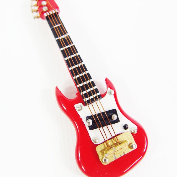 Adorable Vintage 70s/80s Musical Miniature Red Guitar Pendant On Gold Tone Fine Chain Comes With Guitar Case