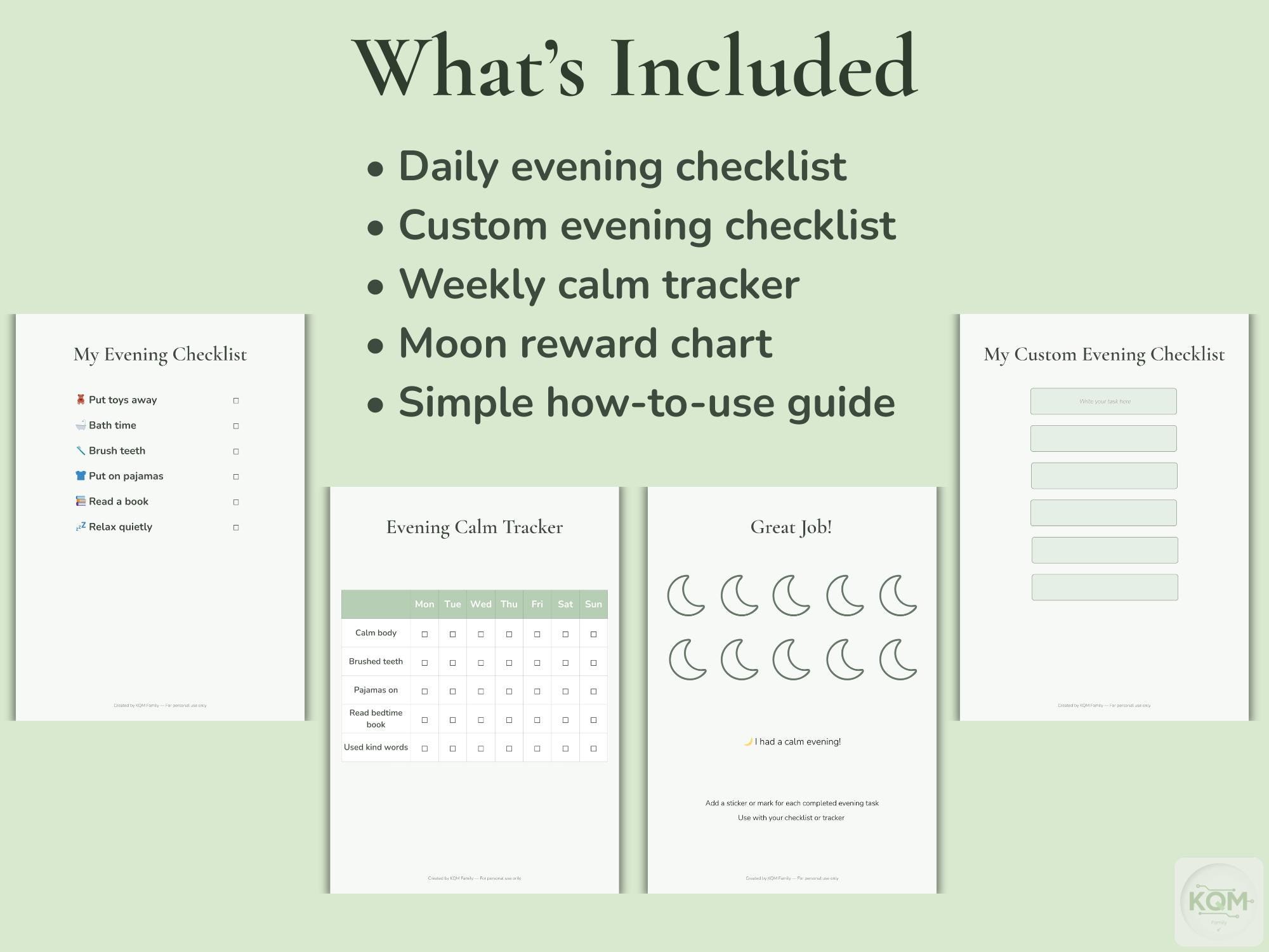 Evening Calm Down Checklist for Kids Printable (ages 2–6) | Evening ...