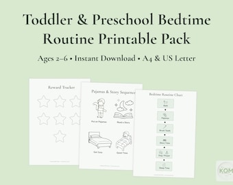 Toddler & Preschool Bedtime Routine Printable | Ages 2–6 | Calm Evening Chart (PDF)