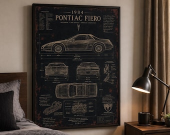 1984 Pontiac Fiero Blueprint Poster