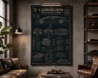 1974 Lamborghini Countach LP400 Blueprint Poster
