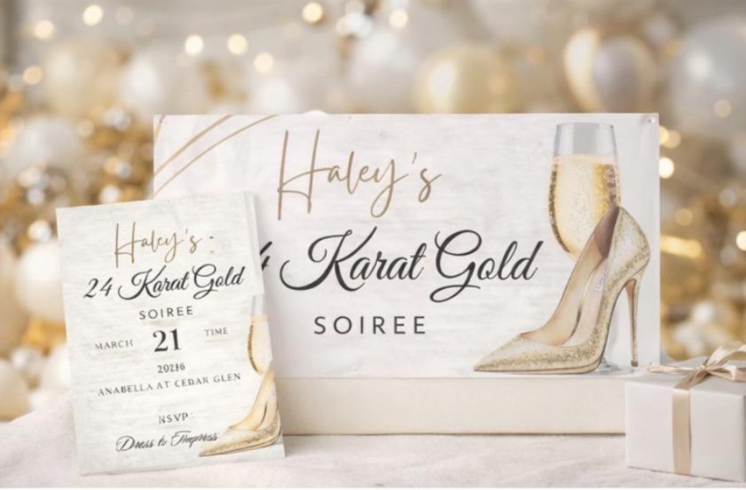 24k Magic Invite 24k Gold Birthday Invitation & Banner - Etsy