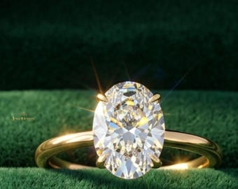 5CT Big Oval Cut Moissanite Engagement Ring with Hidden Halo, 14k Solid Gold Solitaire Diamond Rings for Women.