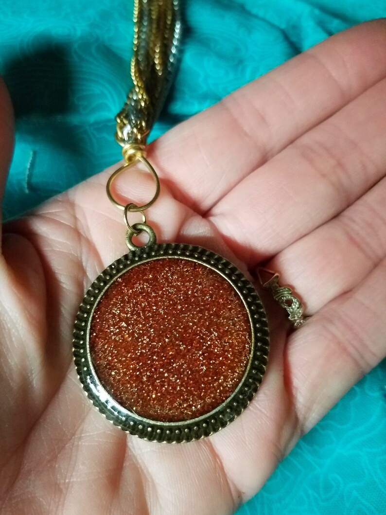 SALE Glitter Resin Necklace /& Earring Set In Antiqued Brass