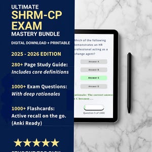 SHRM-CP 2025-2026 Prüfungs Bündel | Mehr als 1000 Karteikarten, mehr als 1000 Fragen mit Rationales & mehr als 280 Pg Lernleitfaden