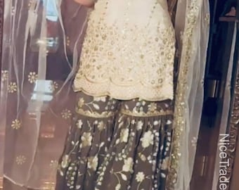 Completo Sharara floreale firmato / Abito Salwar con paillettes pesanti