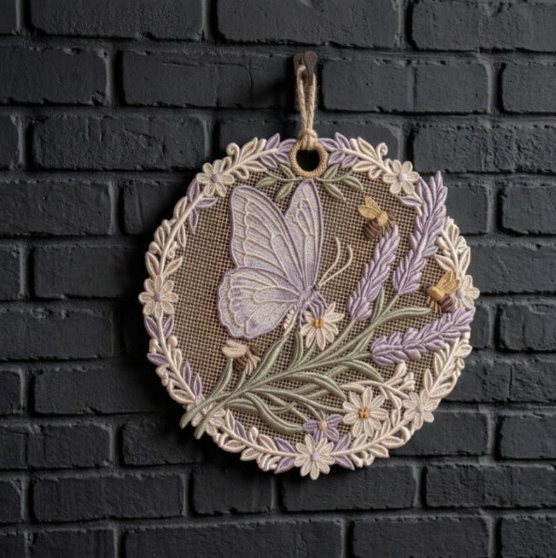 FSL Butterfly & Lavender Ornament Embroidery Design, Free Standing Lace ...