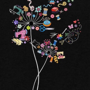 Dandelion Sewing Tools Embroidery Design – Machine embroidery pattern (pes, dst, exp, hus, jef, vp3)