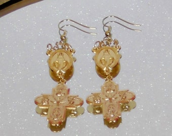 Gold Rosary Earrings Catholic Jewelry Mothers Day or Easter or Christmas Gift Long Dangly Beautiful