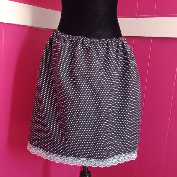 Vintage Pin Up Girl Black with White Polka Dot Skirt with Lace One Size Fits Most  Rockabilly Burlesque 1950s