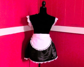 French Maid Halloween Costume with Apron Satin and Lace Cosplay Retro Size M/One Size Fits Most