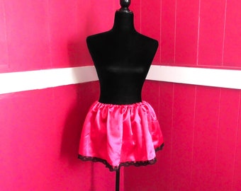 Burlesque Fuschia Silk Skirt with Black Lace Halloween Costume One Size Fits Most Dancer Lingerie