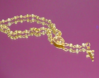 Gold Rosary Anklet Elegant and Classy Madonna Catholic Jewelry or Gold Bead White Pink or Grey Pearl or Crystal