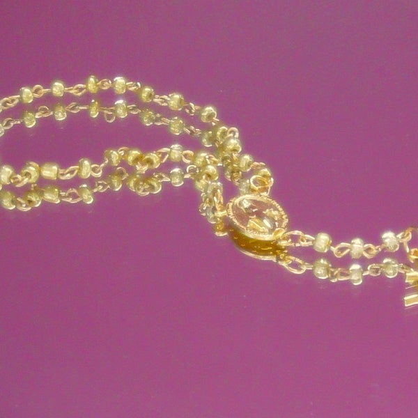 Gold Rosary Anklet Elegant and Classy Madonna Catholic Jewelry or Gold Bead White Pink or Grey Pearl or Crystal