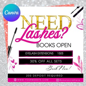 Lash Extension Flyers, Lash Book Now Flyer, Appointments Available Flyer, Lash Sale Flyer, Eyelash Extensions, Classic Set, Lash Tech Flyer.