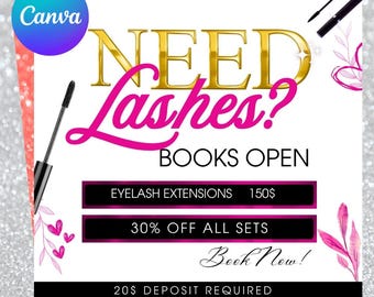 Lash Extension Flyers, Lash Book Now Flyer, Appointments Available Flyer, Lash Sale Flyer, Eyelash Extensions, Classic Set, Lash Tech Flyer.