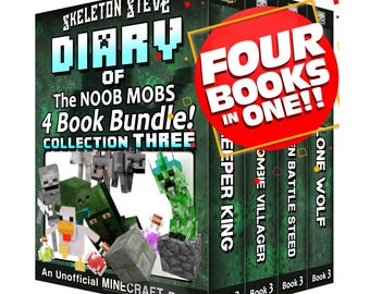 Libros de Minecraft para niños – Skeleton Steve: Colección de muestra de Noob Mobs 3 / Libro de capítulos (8-13 años) / Póster adicional