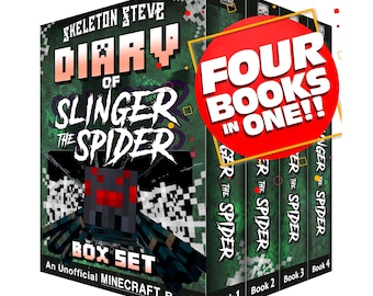 Libros de Minecraft para niños – Skeleton Steve: Diario de Slinger la Araña (Cuatrilogía) / Libro de capítulos (8-13 años) / Póster adicional