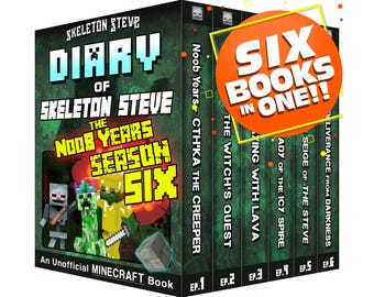 Libros de Minecraft para niños – Skeleton Steve: The Noob Years Temporada 6 (Ómnibus) / Libro de capítulos (de 8 a 13 años) / Póster adicional
