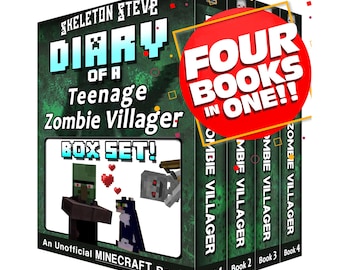 Libros de Minecraft para niños – Skeleton Steve: Diario de un aldeano zombi adolescente (cuatrilogía) / Libro de capítulos (de 8 a 13 años) / Póster adicional