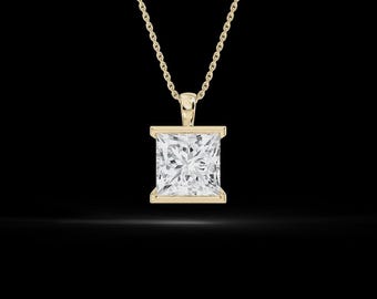 Colgante solitario de moissanita de 0,7-9 ct, color princesa D, claridad VVS1, con medio bisel de plata. Regalo para novia. Diamante cultivado en laboratorio. Supera la prueba de diamantes.