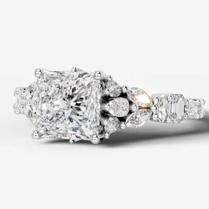 10 ct D Color-VVS1 Huge Princess & Multi shape Moissanite Diamond Engagement Ring, Wedding Ring, Lab grown Diamond,Passes Diamond Tester