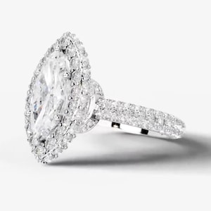 10 ct D VVS1 Marquise & Round Moissanite Diamond Three Rows Halo Engagement Ring,Wedding,Lab Grown Diamond Ring,Passes Diamond Tester