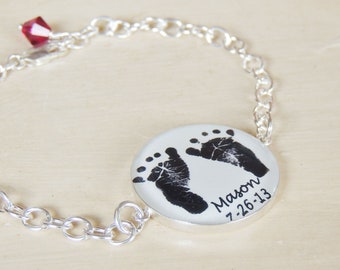 Baby Footprint Bracelet, New Mom Jewelry, Mothers Day Gift, Miscarriage Gift, Sterling Silver