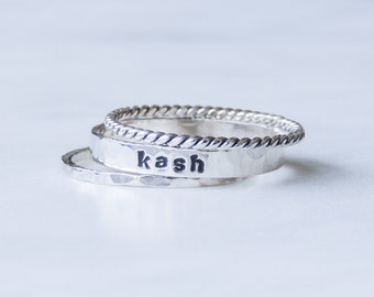 Mothers Day Gift, Stackable Name Rings, Custom Name Ring, Stacking Ring Set, Mothers Ring, Mommy Jewelry, Push Present, New Mom Gift