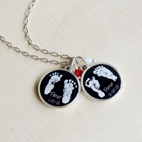 Baby Footprint Necklace Mothers Day Jewelry Mom Necklace Twin Baby