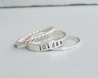 Stackable Name Rings | Custom Word Ring | Dainty Name Ring | Personalized Name Ring | Customizable Name Ring | 3 Stacked Name Ring