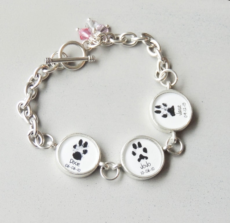 Pet Memorial Bracelet, Paw Print Jewelry, Pet Loss Gifts, Dog Remembrance, Cat Memorial Jewelry image 1