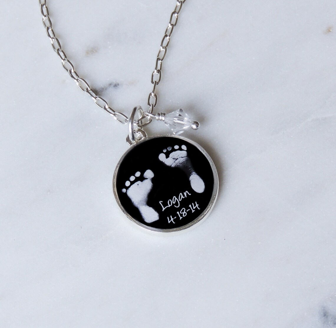 Baby Footprint Necklace With Birthstone Mothers Day Jewelry Etsy