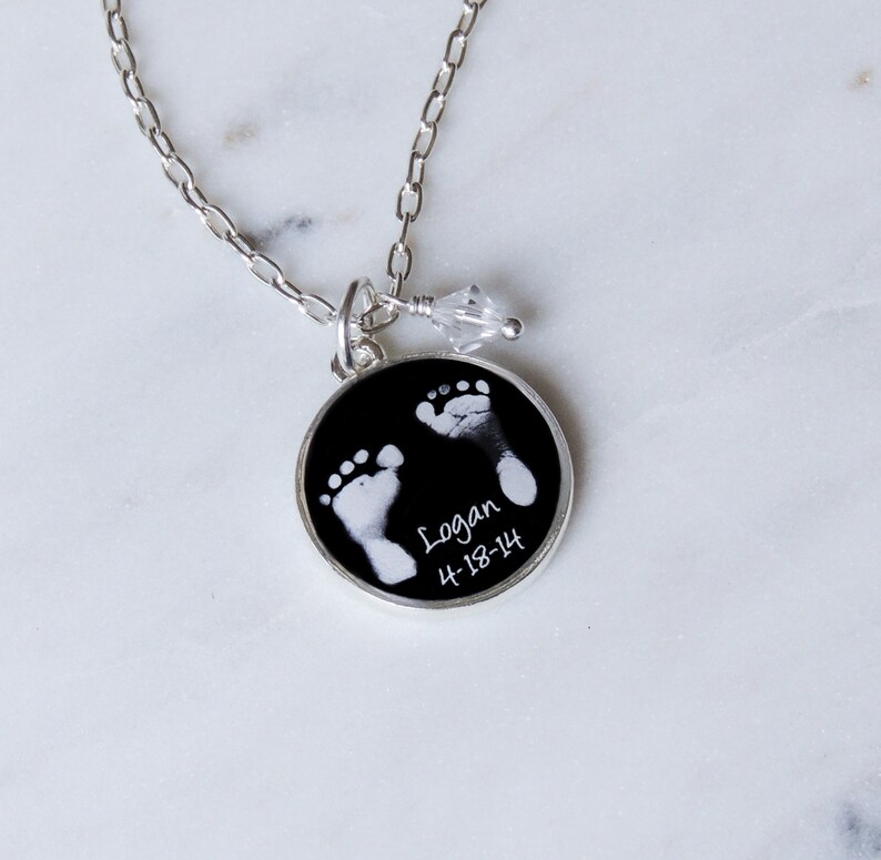 Baby Footprint Necklace With Birthstone Mothers Day Jewelry Mom Necklace First Mothers Day Mothers Necklace Miscarriage Gift Sympathy Gift image 2