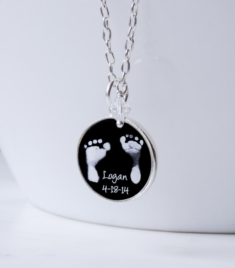 Baby Footprint Necklace With Birthstone Mothers Day Jewelry Etsy