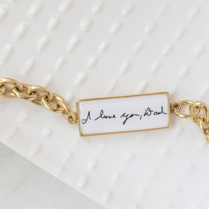 Custom Actual Handwriting Gold Bar Bracelet, Personalized Signature Bracelet, Custom Handwriting Jewelry, Love Note Memorial Bracelet