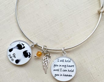 Mother's Bracelet, Memorial Jewelry, Personalized Baby Footprint Jewelry, Sympathy, Infant Loss Jewelry