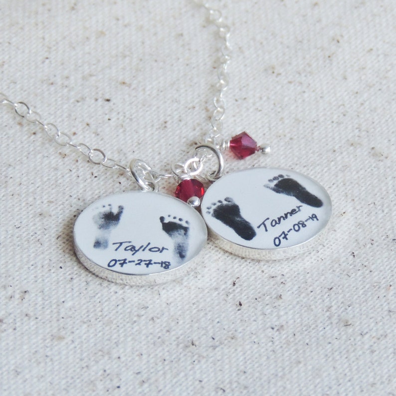 Baby Footprint Necklace With Birthstone Mothers Day Jewelry Etsy