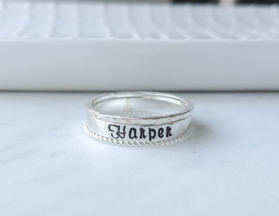 Stacking Name Rings, Personalized Ring for Mom, Stackable Rings, Mothers  Rings, Gift for Mom, Silver Stacking Rings, Round Front Ring 