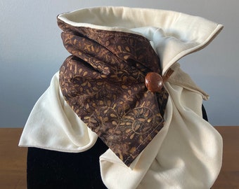 Fireside Fashion Scarf in Coffee and Cream with Vintage Leather Buttons