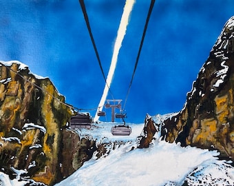 Oil and Spray Paint Chairlift in the Swiss Mountains