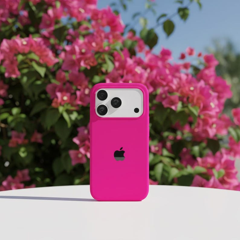 Minimalist Silicone Phone Case for iPhone 11–17 Series Firefly Rose