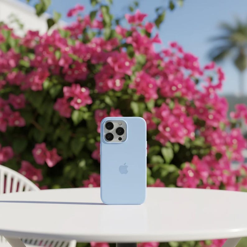 Minimalist Silicone Phone Case for iPhone 11–17 Series Powder Blue