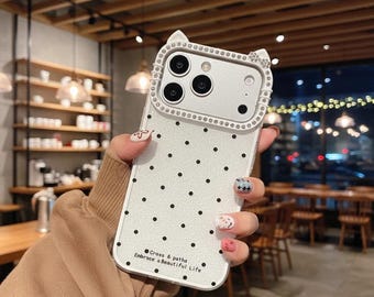 Funda para iPhone con orejas de gato 3D y purpurina de diamante (iPhone 11-17)