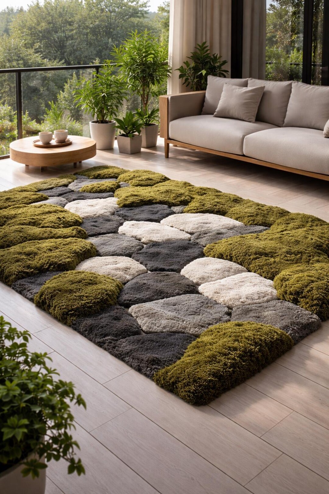 Hand Tufted Moss Rug, 3D Pebble Carpet, Nature Inspired Wool Area Rug ...