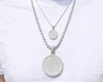 Iced Out cirkel medaillon hanger ketting, micropavé moissaniet hiphopsieraden