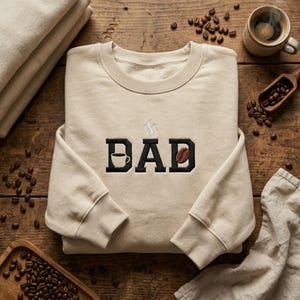 Embroidered Coffee Dad Sweatshirt, Coffee Lover Papa Hoodie, Caffeine Dad Gift, Barista Father Shirt, Custom Coffee Bean Apparel