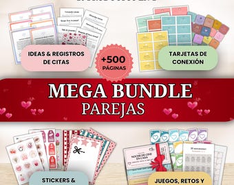 Mega Bundle Parejas Imprimible | +500 Tarjetas preguntas, juegos, vales, citas de pareja, cupones, stickers, scrapbook | Regalo Romántico