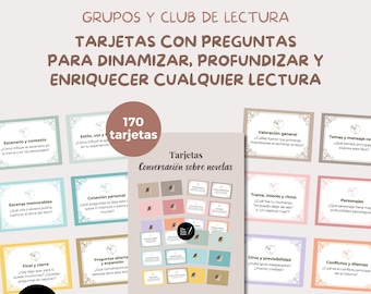 170 Tarjetas para Club de Lectura | Preguntas Iniciadoras de Conversación Por Categorías | Dinámicas Literarias Imprimibles y Editables